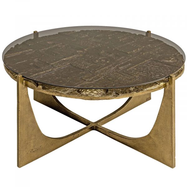 Ode coffee table brass frame with glass worktop
