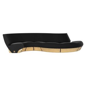 Black velvet sofa with gold base